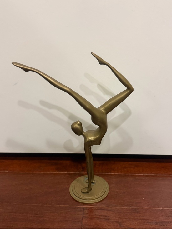 Other - Vintage Mid-Century Modern Stylized Brass Gymnast Figurine on Pedestal Base 8.8”